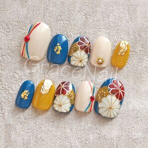 No.1072 現品販売!ネイルチップ ショート 成人式卒業式和柄袴着物振袖