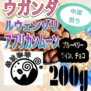 自家焙煎・受注後焙煎●スペシャリティコーヒー豆 200g ウガンダ ルウェンゾリ アフリカンムーン ナチュラル 中深煎り