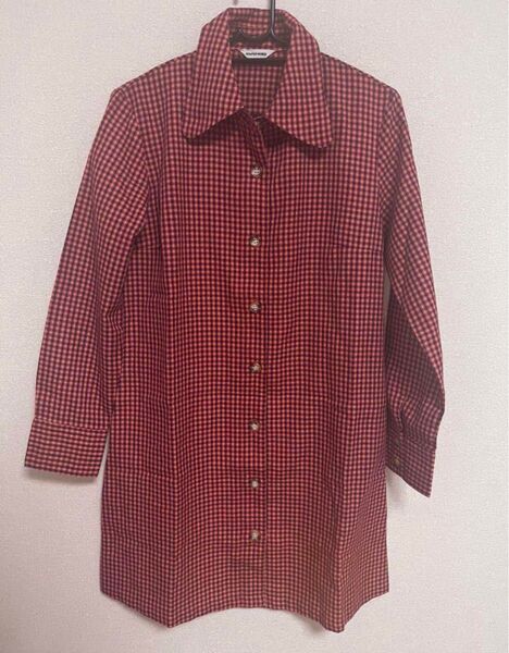 JASPER MINX 赤と黒のチェック柄 七分袖シャツ M