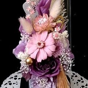 仏花 プリザーブドフラワーアレンジ クリアケース入り お供え花 1基 カラー 小菊 パープル 紫