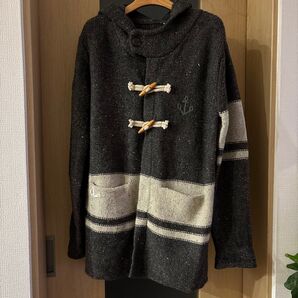 LIME.INC ライムインク ニットダッフルコート フード付き トグルボタン アンカー刺繍 ボーダー柄