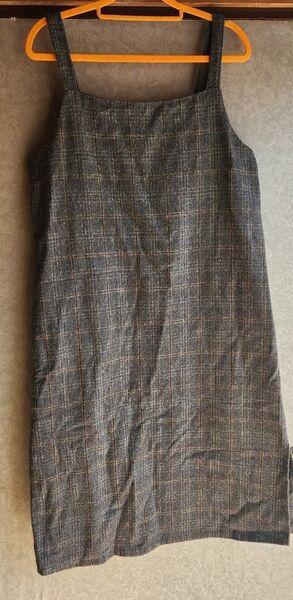 チェック柄 キャミソールワンピース ジャンパースカート グレー系