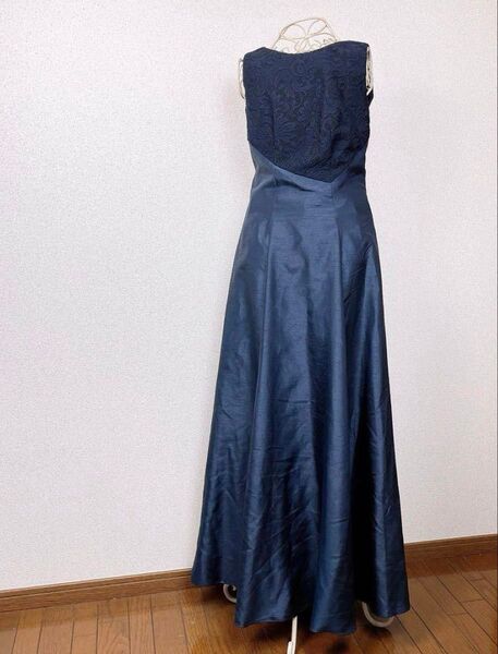 ロング マザーズ ドレス ネイビー シャンタン フォーマル ノースリーブ 7号 ロングドレス カラードレス パーティードレス