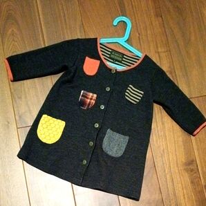 A CAN B * 110 ワンピース チュニック カーディガン 4y グレー マルチカラー ポケット 羽織り カラフル 女の子