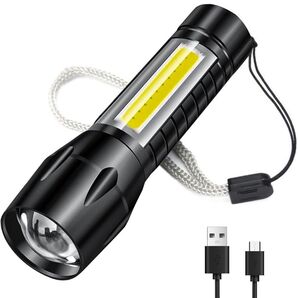 懐中電灯 強力 ledライト 高輝度 高級XPEライト COB作業灯 伸縮ズーム 3モ-ド調光 USB充電式 防滴 アルミ合金製