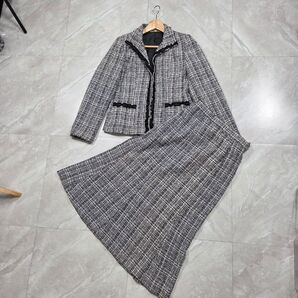 SANS FIN セレモニースーツ ツイード ジャケットセットアップ スカート ロングスカート 11号 Lサイズ グレー レース