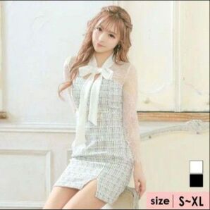 チェック柄リボン付きドレス М tika