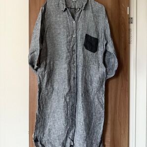 値下げ!ブランチエム Branch m' リネンシャツワンピース ロング丈 グレー ゆったりサイズ
