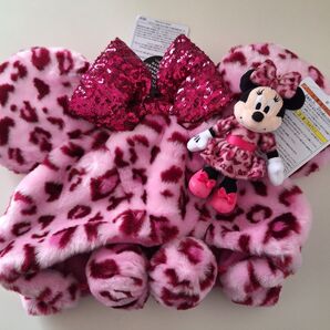【新品】東京ディズニーランド ミニー ファンキャップ ぬいぐるみチャーム ヒョウ柄 ピンク