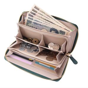 仕分け上手な本革長財布グリーン 開運縁起 風水 金運UP レディース プレゼント