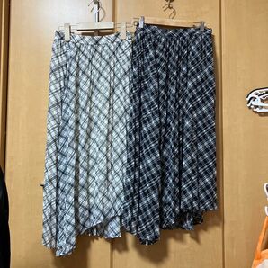 2枚セット チェック柄フレアスカート ブラック ホワイト