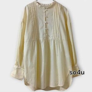 so4u|綿100%プリーツブラウス/チャイナ風ボタン・スタンドカラー