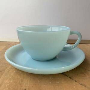 [20102422③HT]fire king/ Fire King / milk glass /milkglas/ turquoise blue /cup&saucer/ cup & saucer 
