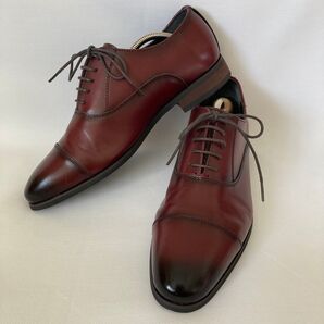美品◆ SUIT SELECTストレートチップドレスシューズ ワイン 牛革 3E ビジネスシューズ レザー ブラウン 紳士靴 革靴