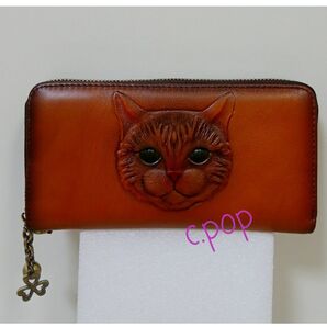 猫 長財布 エンボス加工 フェイクレザー ロングウォレット 猫雑貨