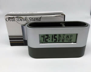 デジタル時計つきデスクスタンド no.662-14 Oval desk stand 未使用品・開封品 時計・日付・温度・アラーム・誕生日お知らせ・タイマー