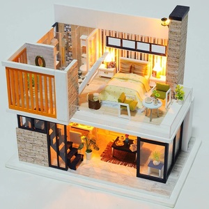 DIY handmade miniature wooden doll house furniture LED hand control light kit 