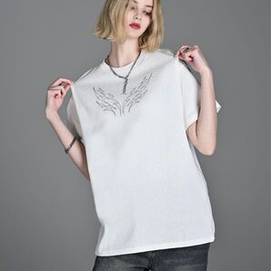 heavy weight graphic / line stone T shirt / ラインストーンTシャツ オフホワイト