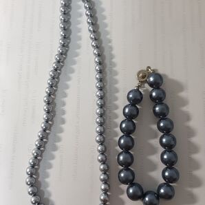 黒 ブラック パール 真珠 ネックレス ブレスレット ペンダント 【2個セット】 数珠