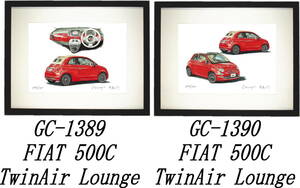 GC-1389 フィアット500C TwinAir・GC-1390 FIAT 500C 限定版画300部 直筆サイン有 額装済●作家 平右ヱ門 希望ナンバーをお選び下さい。