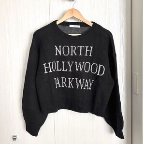 【値下げ】add COLOR ボリューム袖 ショート丈 ニット ブラック ロゴ L