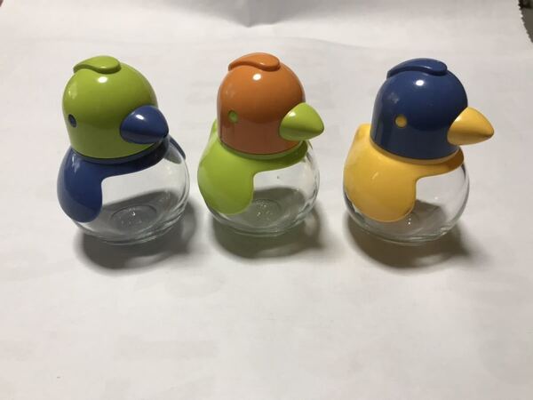 ストハーSTOHA 鳥型 3個セット 未使用 ドイツキッチン ガラス調味料入れ 生活道具 醤油入れ 酢入れ 液体用 鳥好きさんいかがですか!