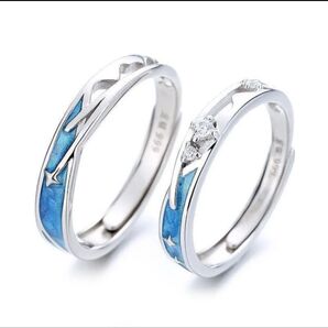 290流れ星 ペアリング 青 ブルー シルバー 指輪 誕生日 プレゼント お揃い リング ペア 彼氏 彼女 誕プレ 重ね付け
