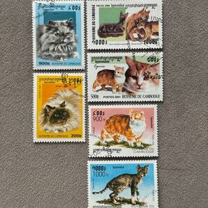 切手V7 ★海外切手 6枚 カンボジア 猫 外国切手