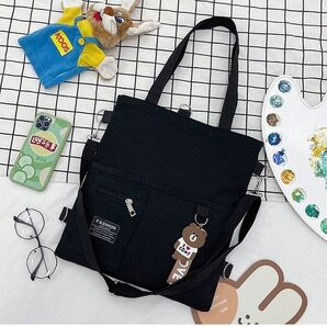 キャンバス トートバッグ A4 ブラック 帆布 韓国 学校 通学 a4 通勤 ショルダー