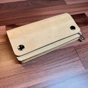 【トラッカーウォレット ロング 3層】 ナチュラル シルバー 栃木サドルレザー
