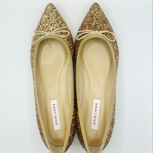 Kaori plus+ カオリプラス グリッター ヒール パンプス 新品 ゴールド フラットシューズ