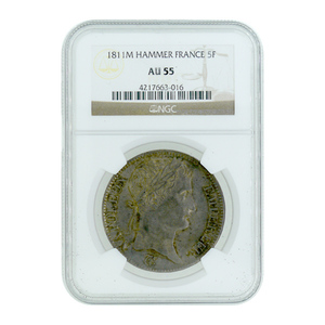 1811M フランス ナポレオン1世 月桂冠 有冠 5フラン 銀貨 NGC鑑定 AU55 準未使用