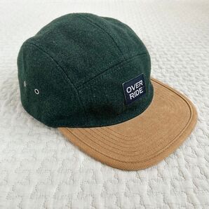 override オーバーライド 5パネルキャップ ダークグリーン×ベージュ ジェットキャップ フラットブリムメンズキャップ