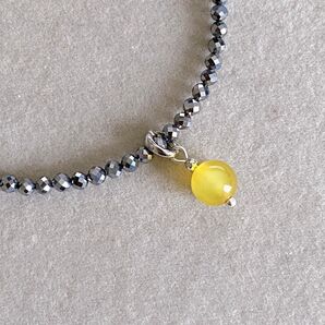 【お得な取り外し可能☆パチンと開閉チャーム付】テラヘルツネックレス 40〜45cm イエローカルセドニー