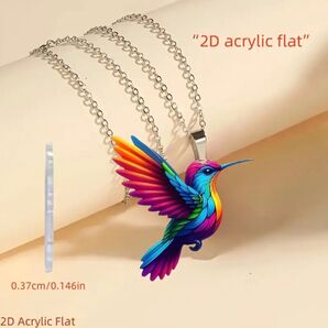 2D フラット レインボー ハミングバード ペンダント ネックレス