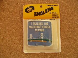 80s ミシガン州マキナック橋I WALKED THE MACKINAC BRIDGE IN 1986ビンテージ刺繍ワッペン/アメリカUSAアップリケ土産パッチPatches