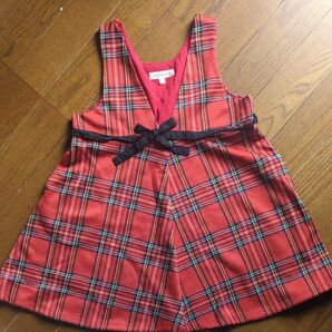 3can4on ジャンパースカート チェック柄 レッド 100cm 赤
