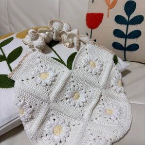 ハンドメイド グラニーバッグ かぎ針編み 花 グラニースクエア モチーフバッグ ニットバッグ 編み物 トートバッグ