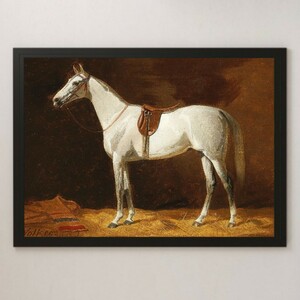エミル･フォルカース『馬屋の白毛馬』絵画 アート 光沢 ポスター A3 バー カフェ クラシック インテリア 乗馬 競馬 競走馬 ホワイト 白馬, 住まい, インテリア, その他