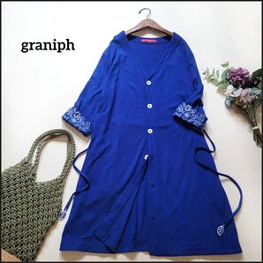 【値段交渉お気軽に♪】グラニフ●北欧風の刺繍が素敵すぎる♪葉っぱ柄リボンベルト付きミディ丈カーディガン 体型カバー 花柄刺繍 美品