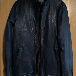 NANO universe ナノユニバース レザージャケット シングルライダース ダークネイビー×ブラックジップ M