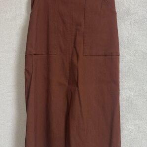 オレンジブラウン 走れる ストレッチ スカート ミディアム丈 リボン付き レンガ色