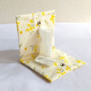 携帯ティッシュケース ミモザブーケ ボックスティッシュから詰替え ハンドメイド イエロー 420