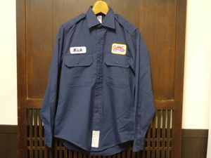 USA古着　80s 90s ワークシャツ 長袖 FlyingCross 14 1/2 紺 ネイビー GMC ワッペン ウール エポレット アメリカ製