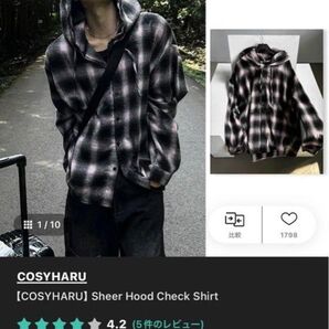 COSYHARU Sheer Hood Check Shirt チェック長袖