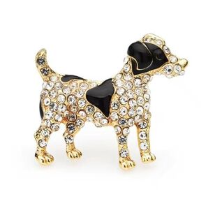 ブローチ 犬 いぬ イヌ ゴールドカラー キラキラ キュート かわいい 可愛い ラインストーン 黒 ブラック アクセサリーピン