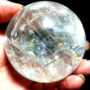 58mm 虹入りゴールドルチルクォーツ 丸玉 スフィア 金針水晶