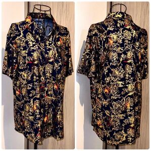 【説明欄必読】【即購入OK】【新品未使用】【値下げ不可】メンズ レディース シャツ 半袖シャツ アウター ゴールド×ネイビーカラー