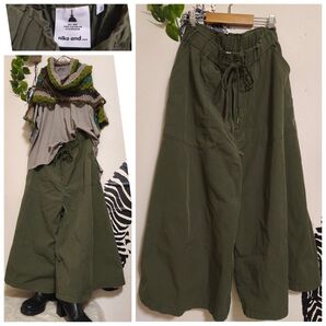 【金木犀様/お問い合わせ品】niko and...ガウチョパツン クロップドワイドパンツ カーキ ウエストゴム仕様xsizeM