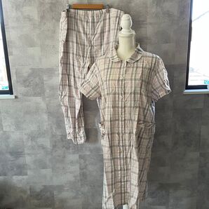 チェック柄 コットン 半袖 マタニティパジャマ セットアップ LL